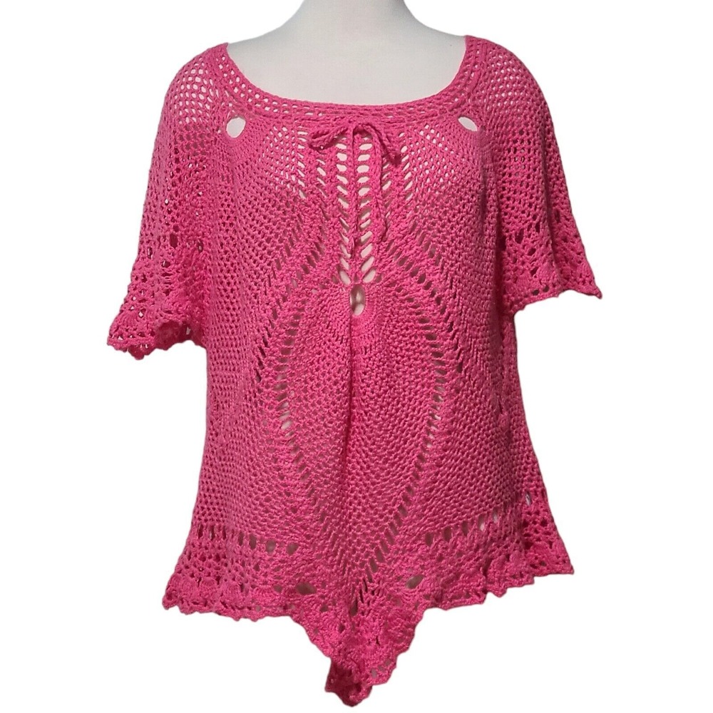 Women's Size L Crochet Pocho Open Knit Beach Boho Fairy Core Cottage Fall Fest